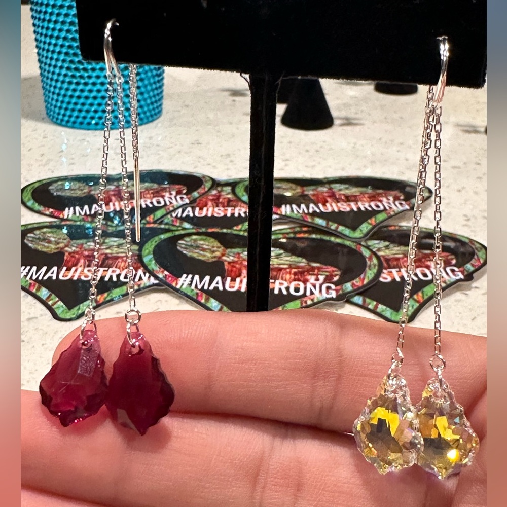 Swarovski Crystal Baroque.925 Sterling Silver 2” Chain Threader Earrings